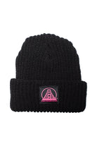 Black Lumberjack Beanie w/ Black/Pink SFP Logo featuring a pink bridge and bold San Franpsycho text on the front cuff.