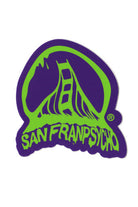 Die-cut vinyl sticker showcasing the Purple & Green Acid Logo with a graphic of a stylized bridge and San Franpsycho text.